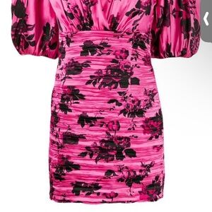 Laneus Pink Ruched Puff Sleeve Mini Dress